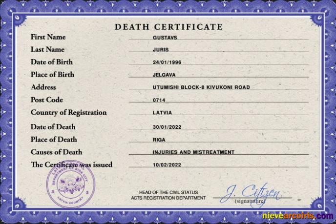 Latvia death certificate